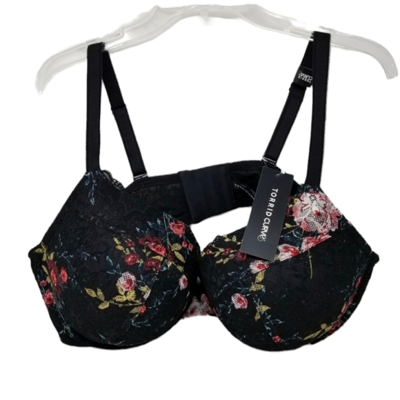 torrid Other - Torrid Curve Push Up Plunge Bra 46DDD Dramatic Lift Black Floral Lace Padded